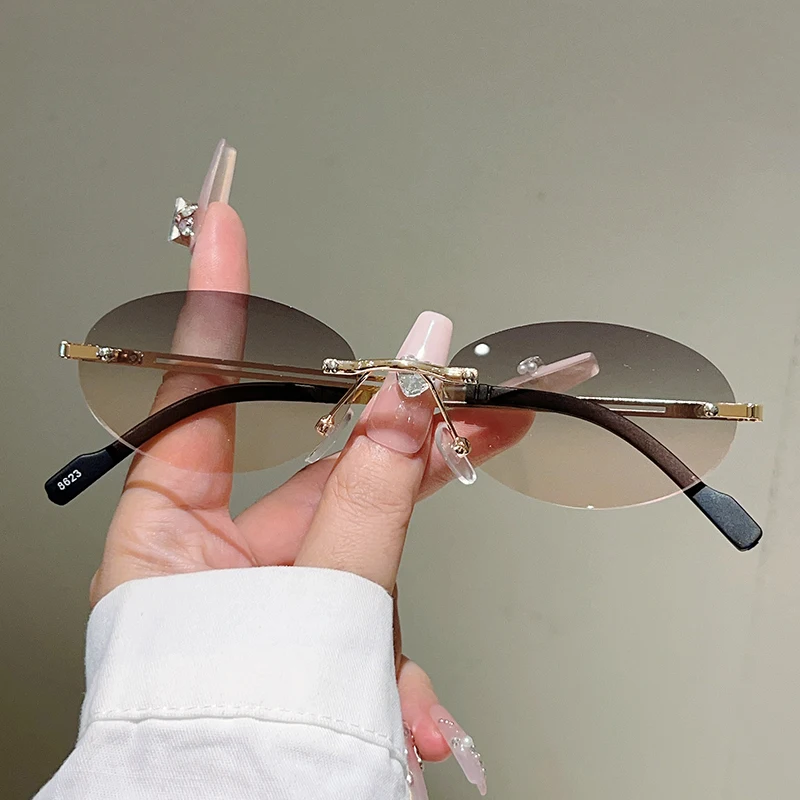 Designer Sunglasses - Rimless Oval Sunglasses Women Fashion Gradient