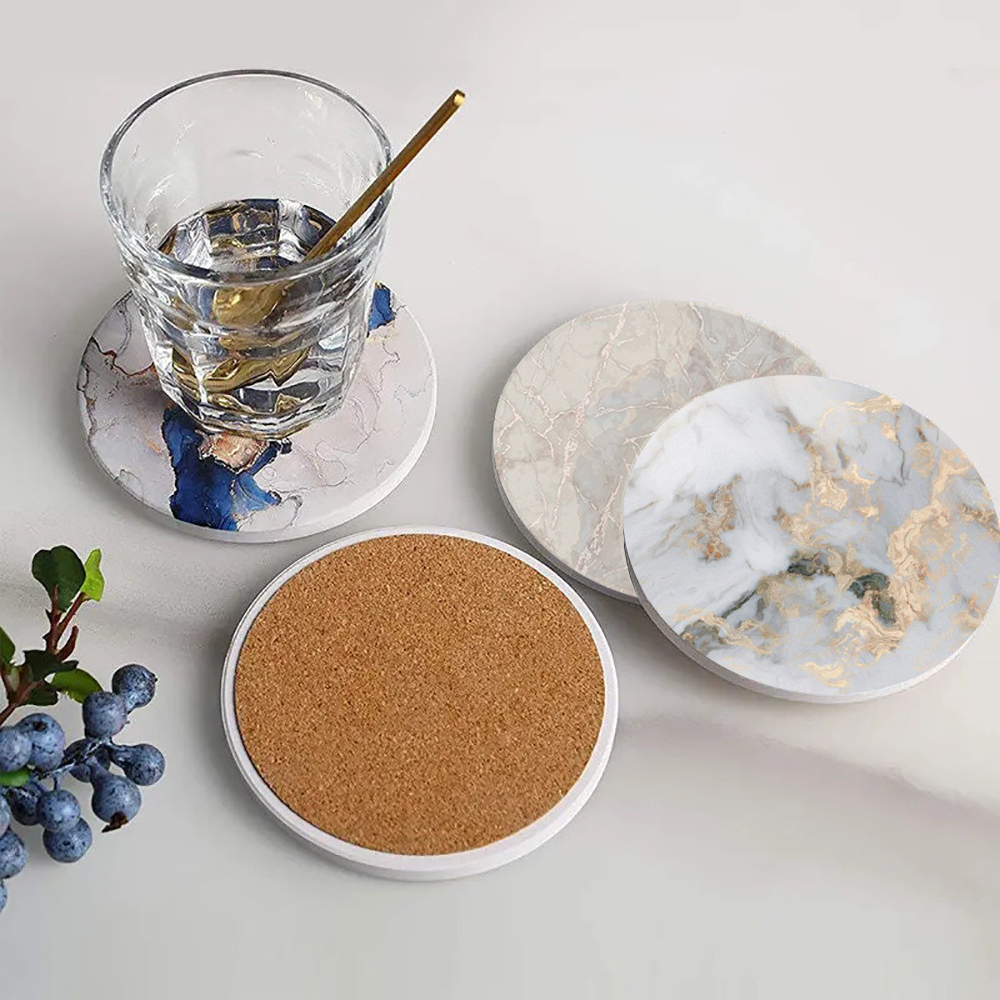 Marble Coaster Set - White Marble Coaster Absorbent Ceramic Coasters