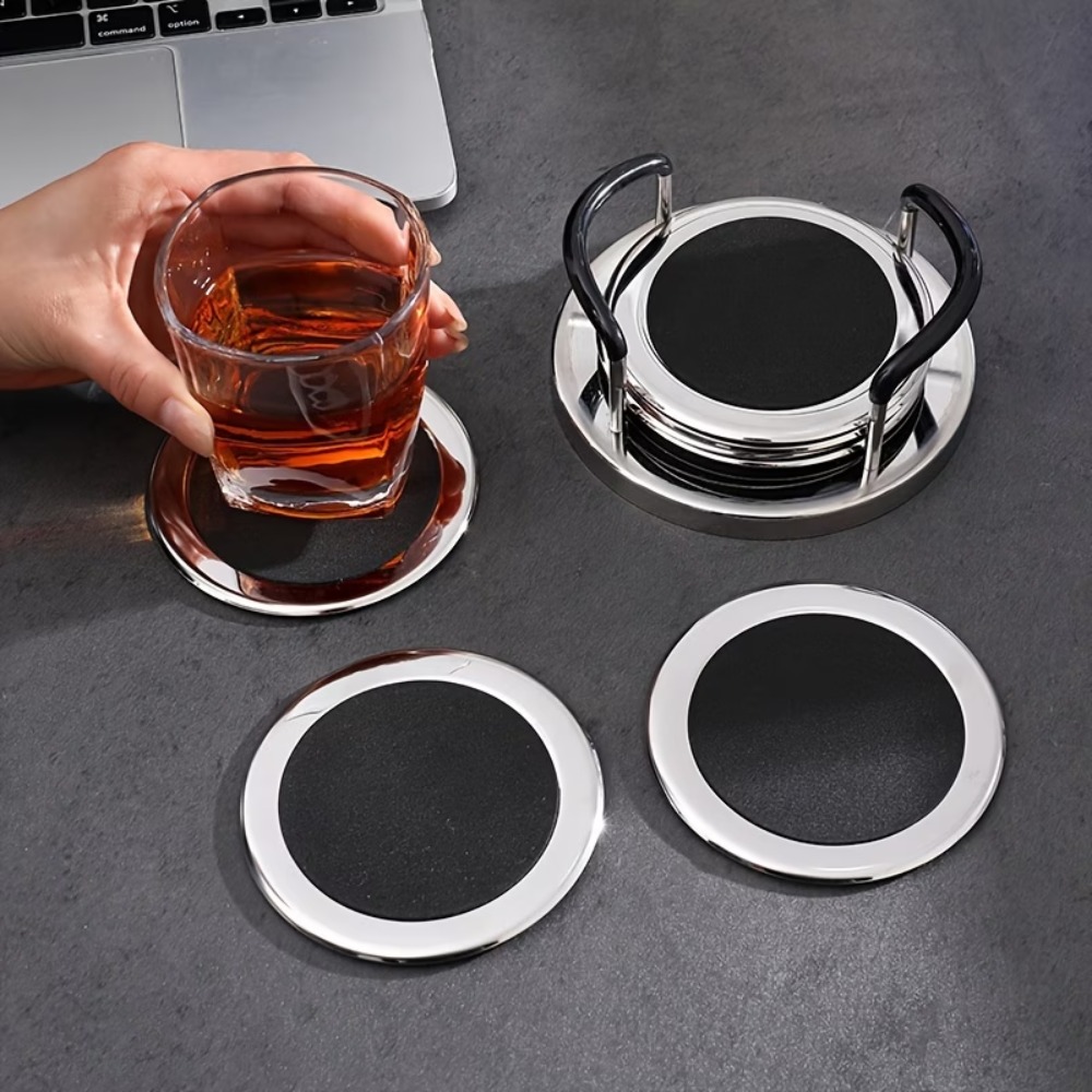 6PCS/SET Round Stainless Steel - огляд і ціна Marble Coaster Set