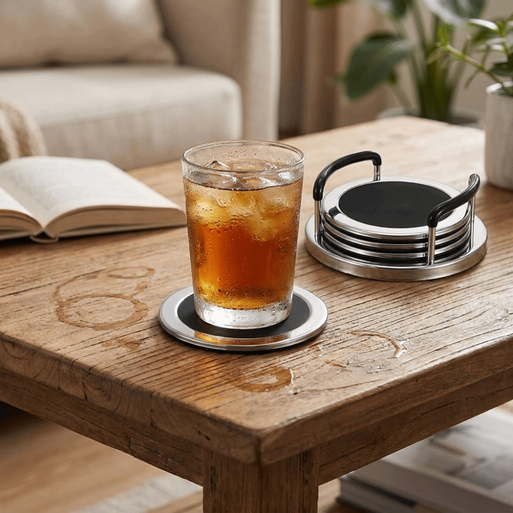 6PCS/SET Round Stainless Steel - огляд і ціна Marble Coaster Set