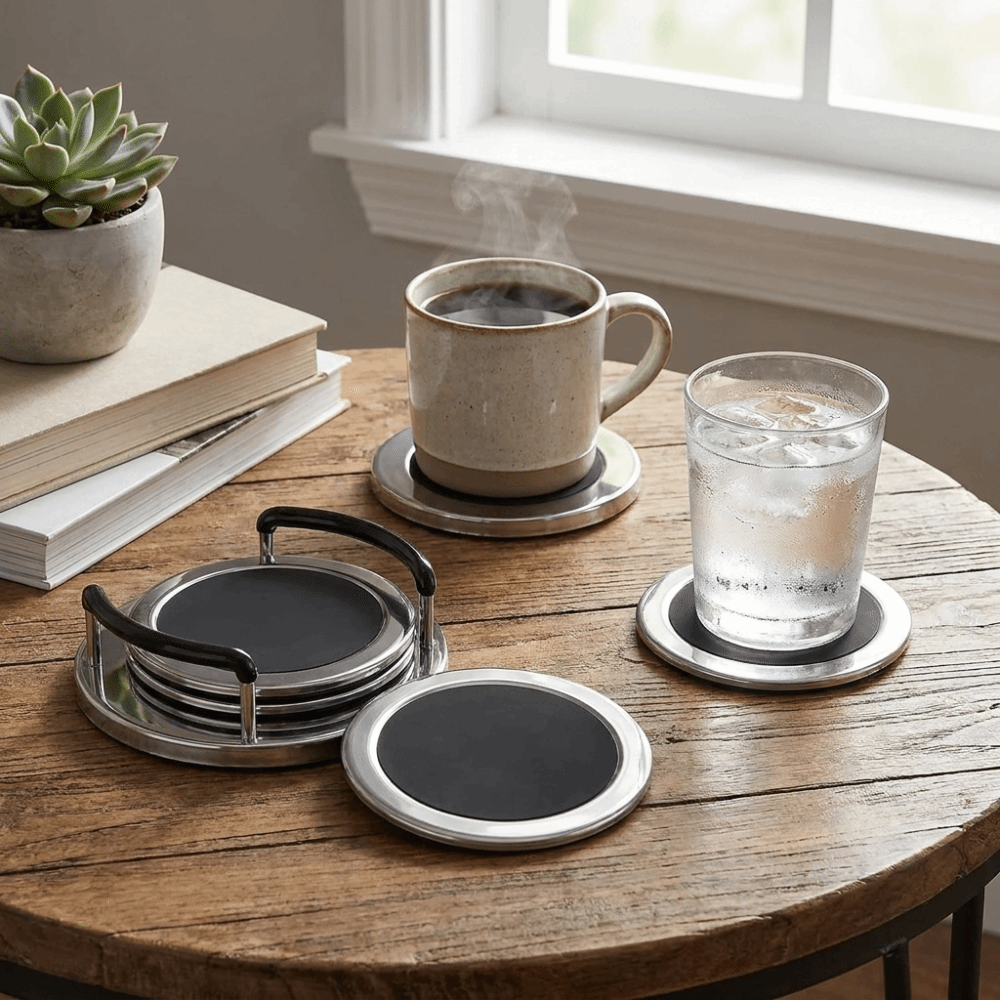 6PCS/SET Round Stainless Steel - огляд і ціна Marble Coaster Set