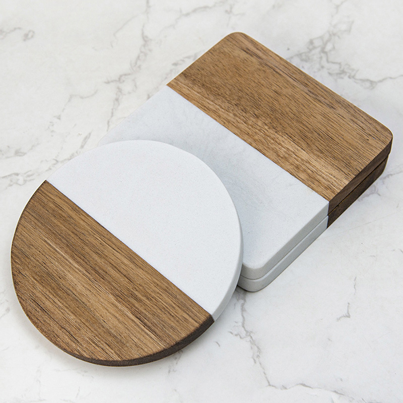 4Pcs Marble Acacia Wood Coaste - огляд і ціна Marble Coaster Set