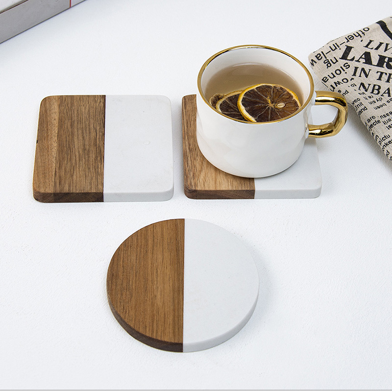 4Pcs Marble Acacia Wood Coaste - огляд і ціна Marble Coaster Set