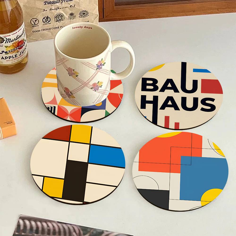 Abstract Bauhaus Round Wooden  - огляд і ціна Marble Coaster Set