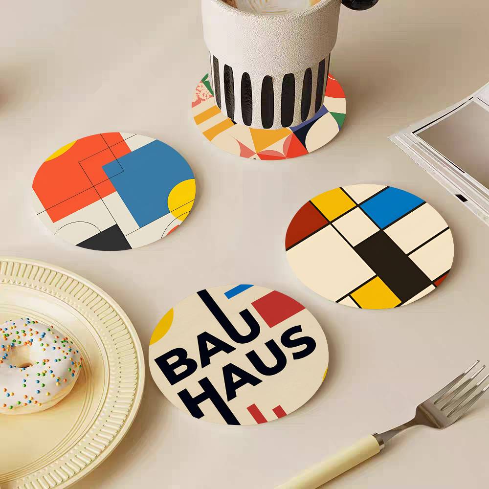 Abstract Bauhaus Round Wooden  - огляд і ціна Marble Coaster Set