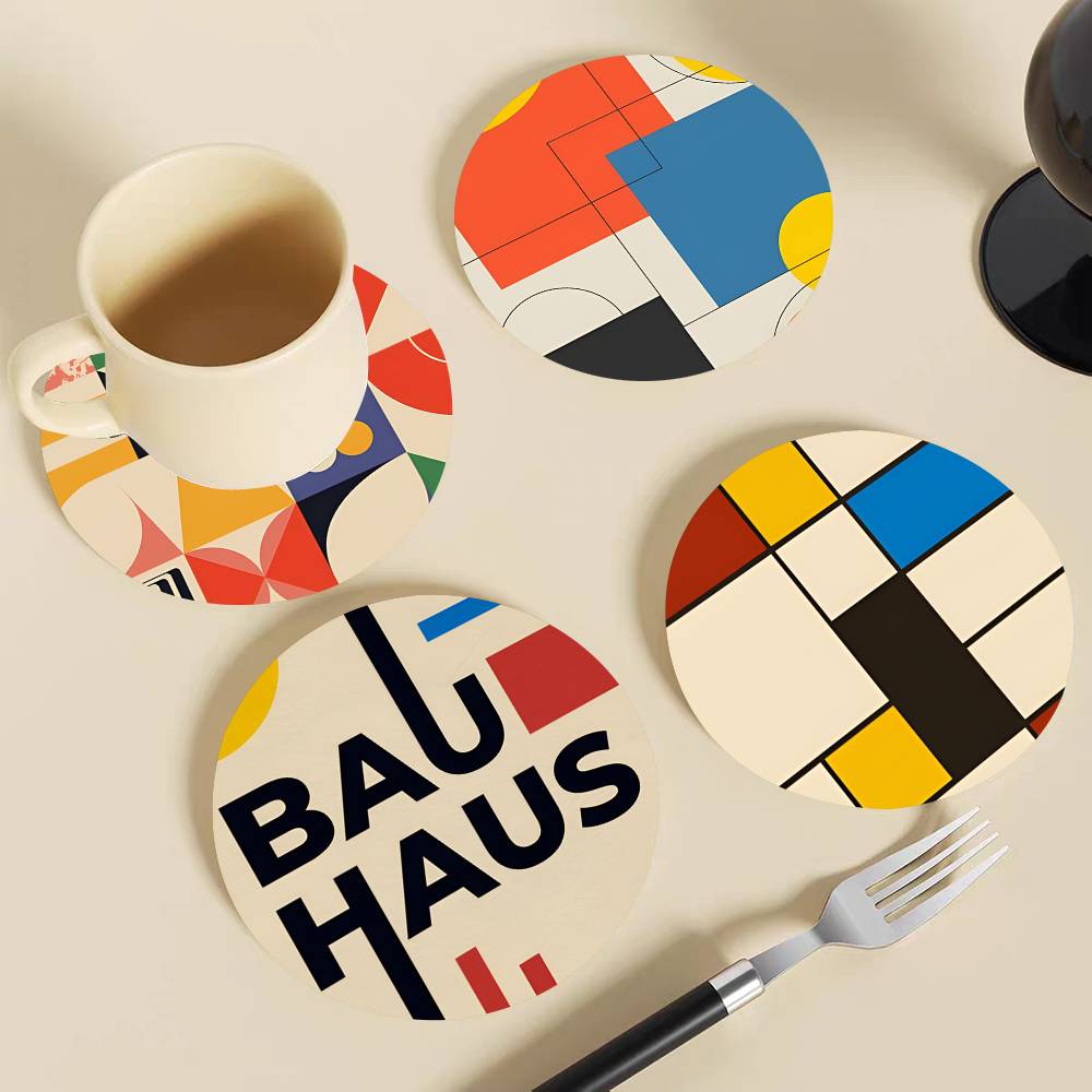 Abstract Bauhaus Round Wooden  - огляд і ціна Marble Coaster Set