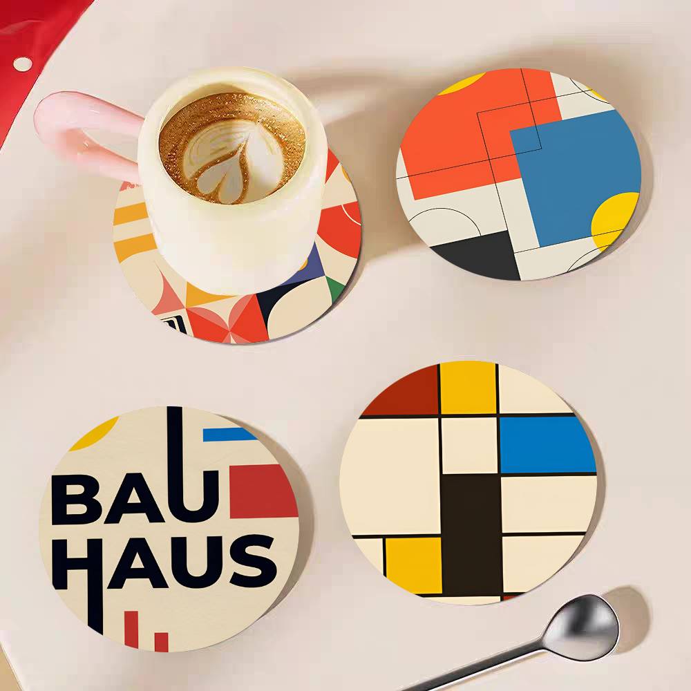 Abstract Bauhaus Round Wooden  - огляд і ціна Marble Coaster Set