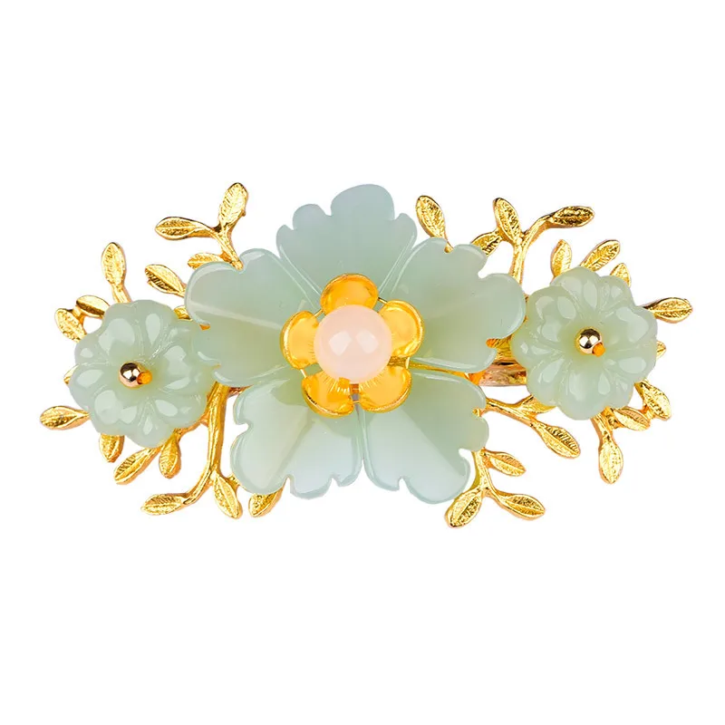 Green Jade Flower Barrette Des - огляд і ціна Gold Plated Jewelry