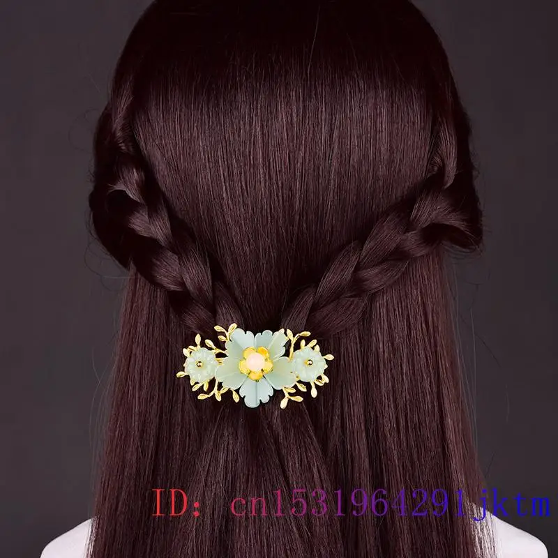 Green Jade Flower Barrette Des - огляд і ціна Gold Plated Jewelry