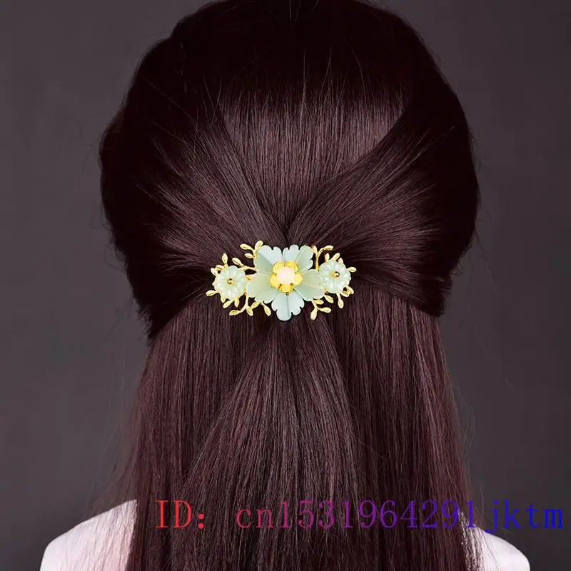 Green Jade Flower Barrette Des - огляд і ціна Gold Plated Jewelry