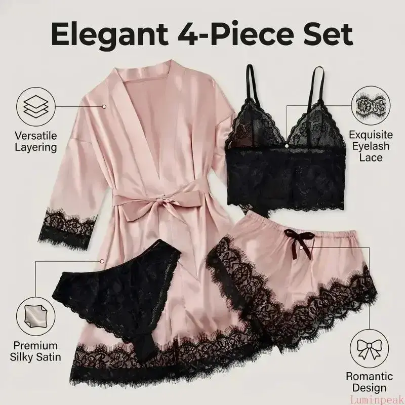 Women's 4-Piece Satin Pajama S - огляд і ціна Luxury Gift Set