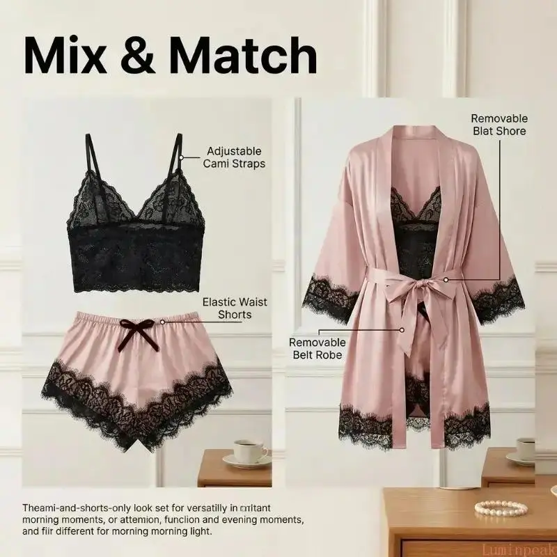 Women's 4-Piece Satin Pajama S - огляд і ціна Luxury Gift Set