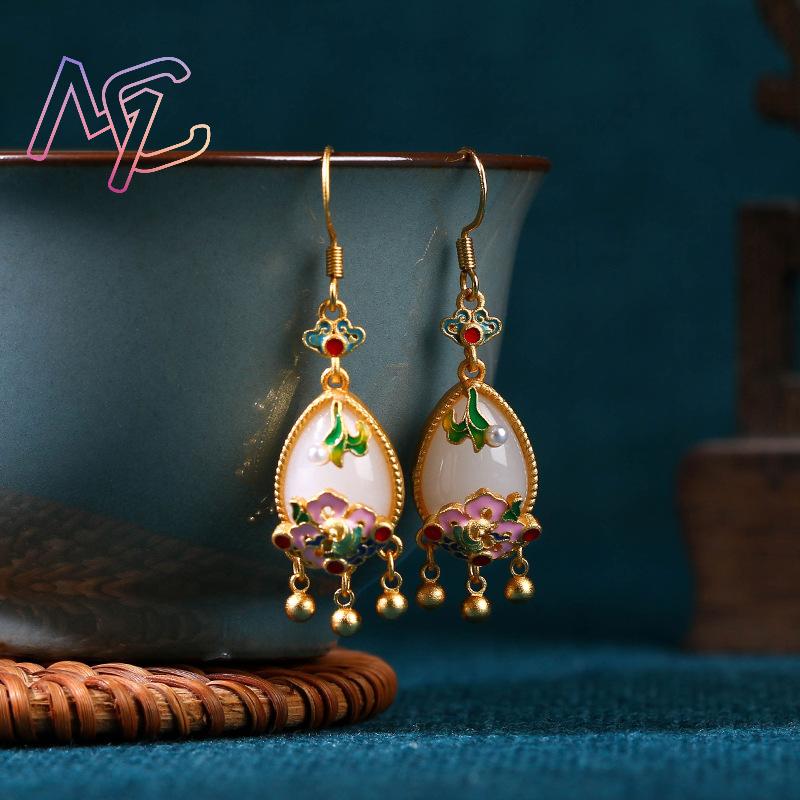 Natural Jade Flower Earrings C - огляд і ціна Gold Plated Jewelry