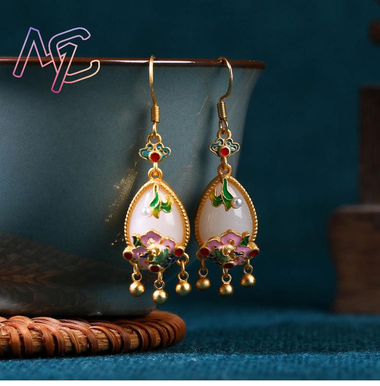 Natural Jade Flower Earrings C - огляд і ціна Gold Plated Jewelry