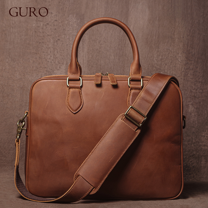 GURO Men Crazy Horse Cowhide B - огляд і ціна Leather Briefcase