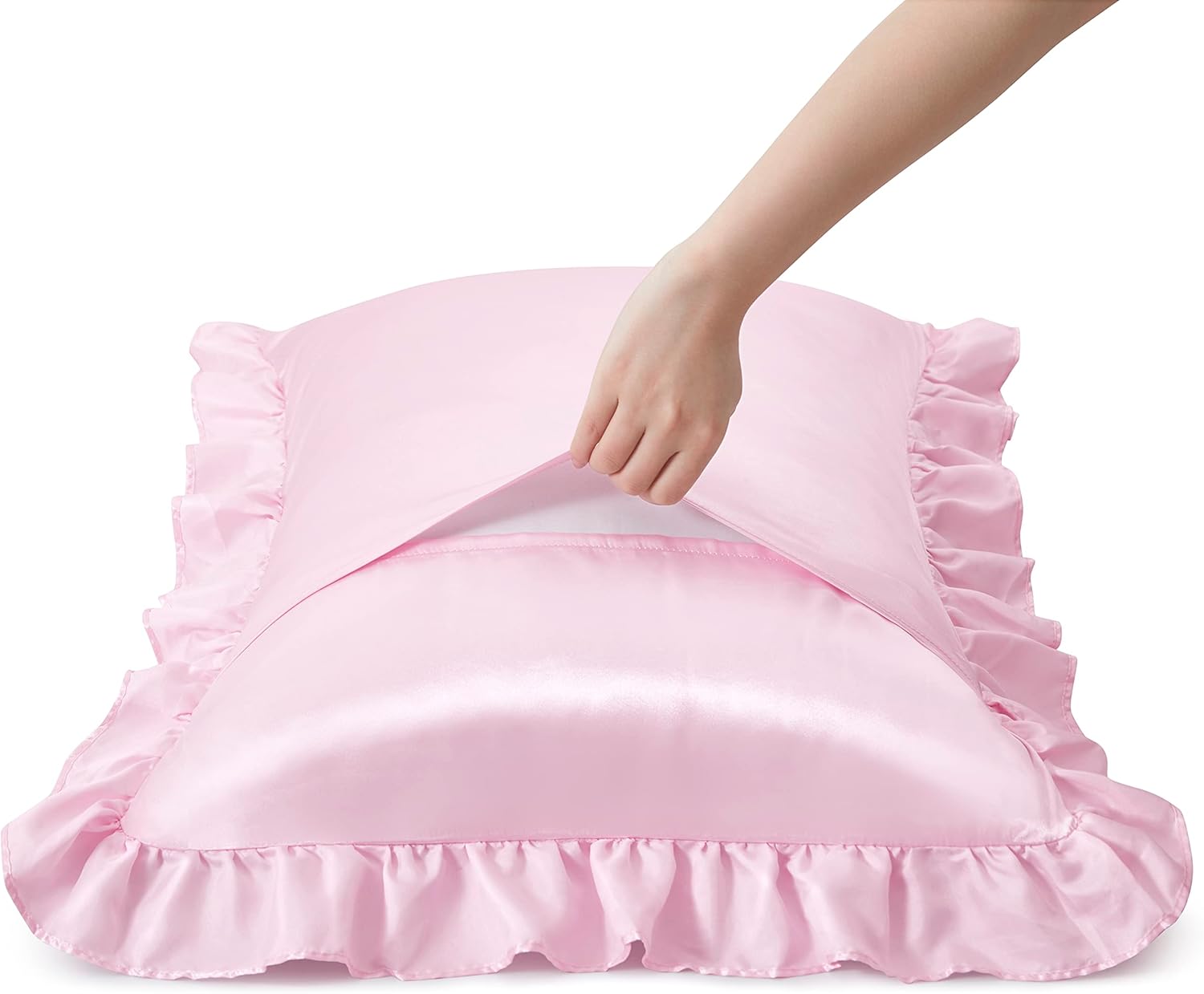 2Pcs Satin Ruffled Pillow Case - огляд і ціна Silk Pillowcase